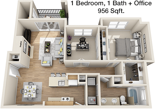 956 sq ft floorplan layout