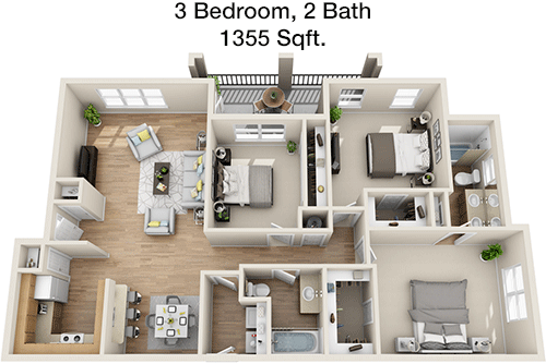 1,355 sq ft floorplan layout