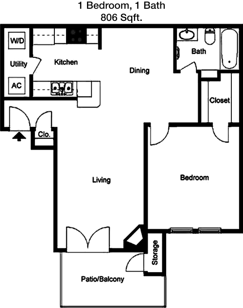 806 sq ft floorplan layout