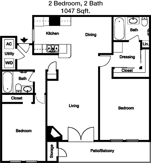 1,047 sq ft floorplan layout
