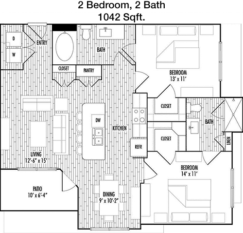 1,042 sq ft floorplan layout