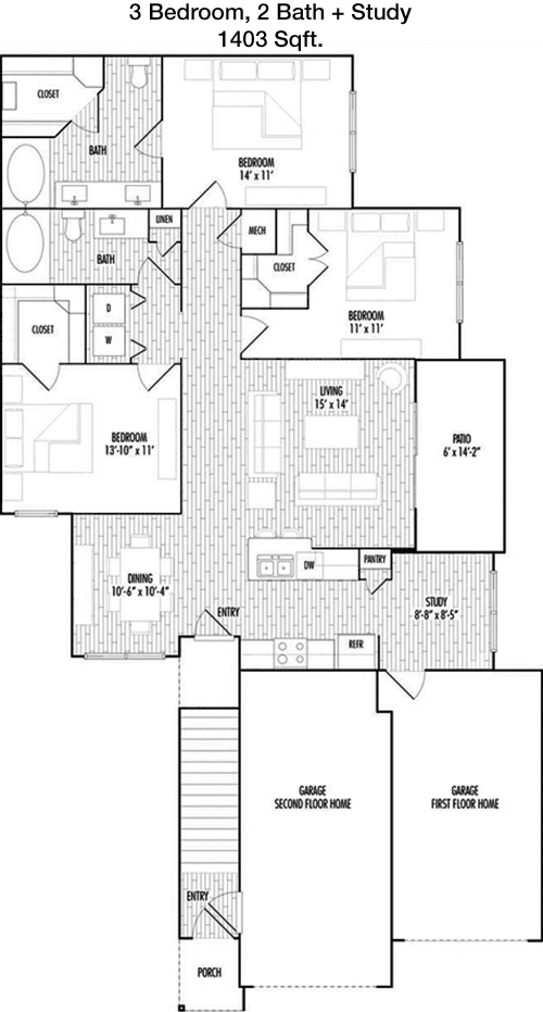 1,403 sq ft floorplan layout