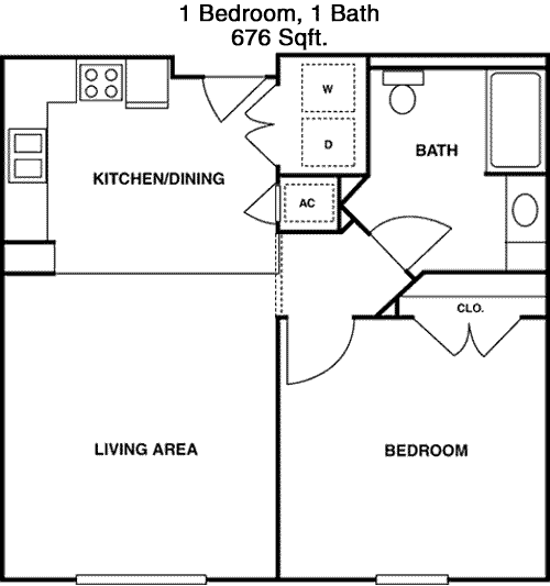 676 sq ft floorplan layout