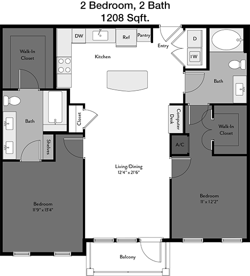 1,208 sq ft floorplan layout