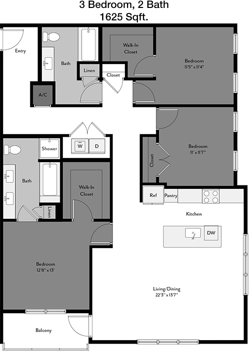 1,625 sq ft floorplan layout