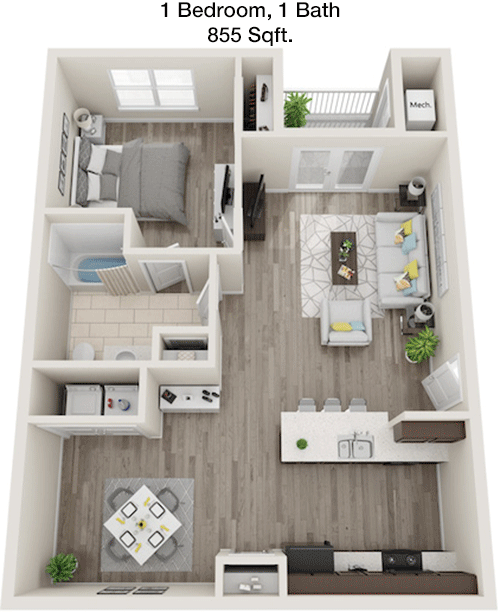 855 sq ft floorplan layout