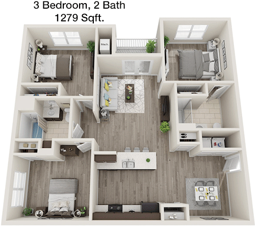 1,279 sq ft floorplan layout