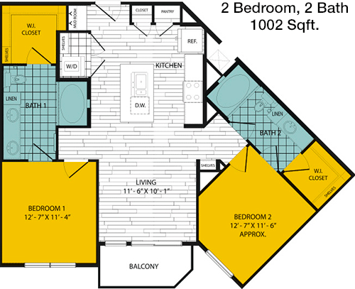 1,002 sq ft floorplan layout