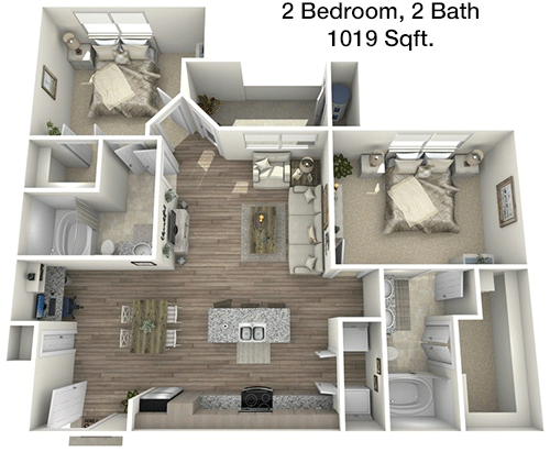 1,019 sq ft floorplan layout