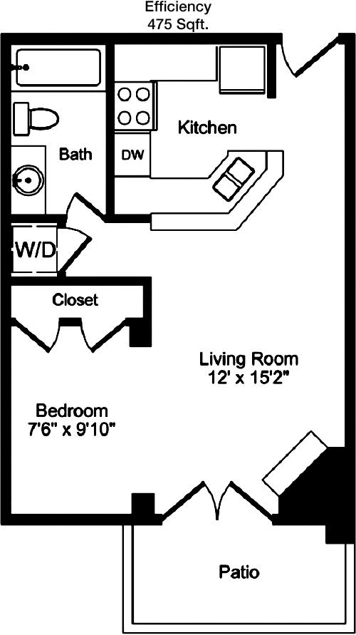 475 sq ft floorplan layout