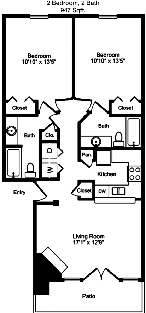 947 sq ft floorplan layout