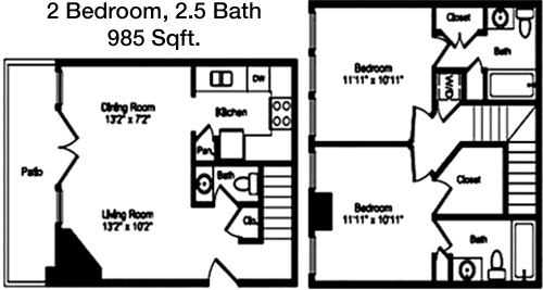 985 sq ft floorplan layout