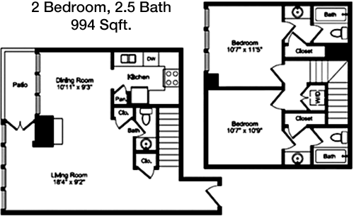994 sq ft floorplan layout