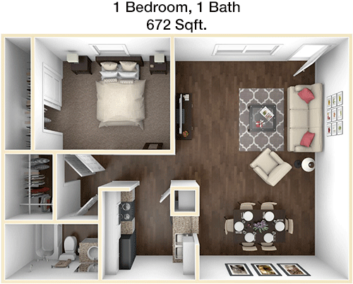672 sq ft floorplan layout