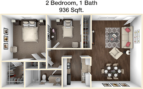 936 sq ft floorplan layout