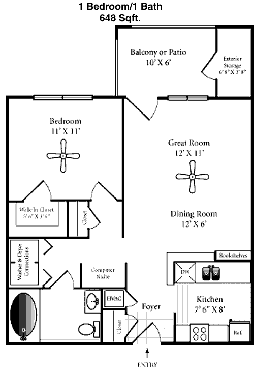 648 sq ft floorplan layout