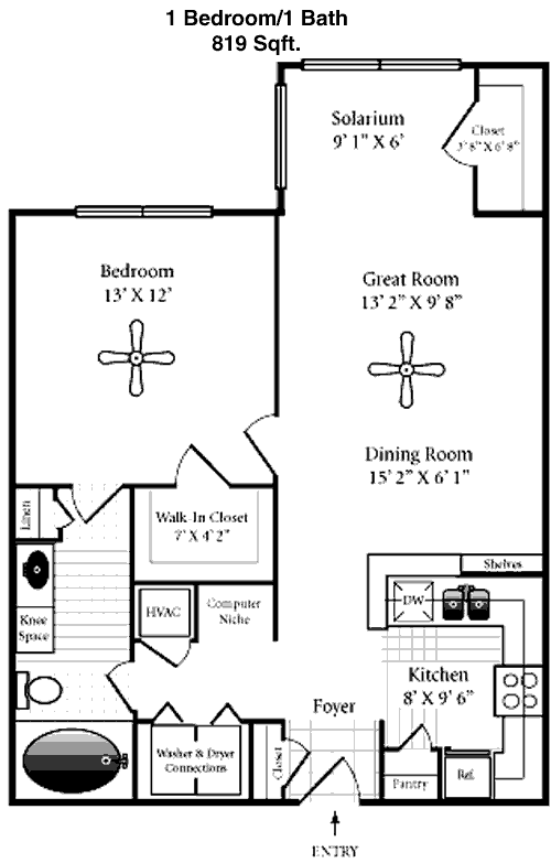 819 sq ft floorplan layout