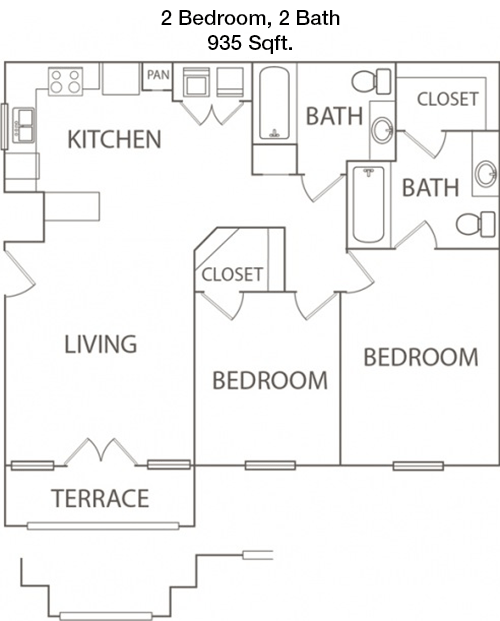 935 sq ft floorplan layout