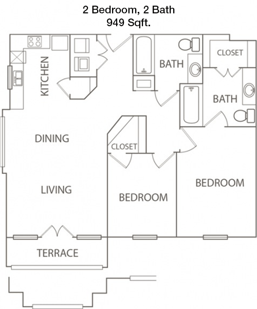 949 sq ft floorplan layout