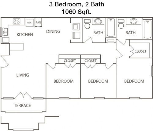 1,060 sq ft floorplan layout