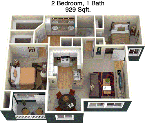 929 sq ft floorplan layout