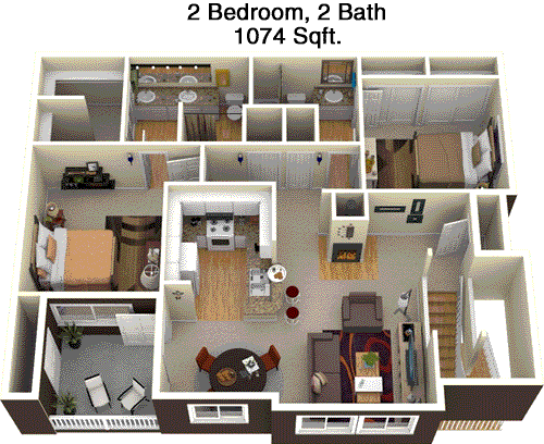 1,074 sq ft floorplan layout