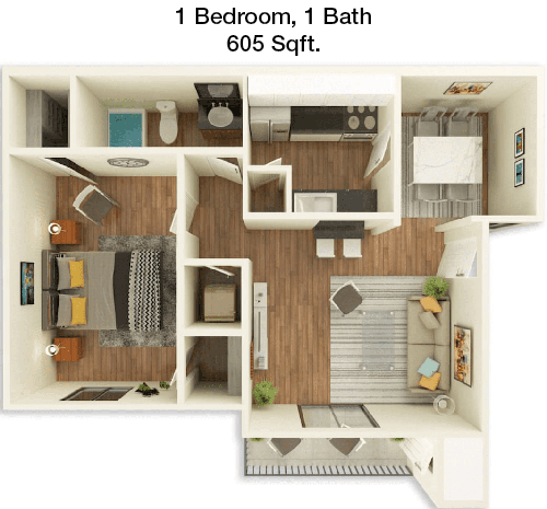 605 sq ft floorplan layout