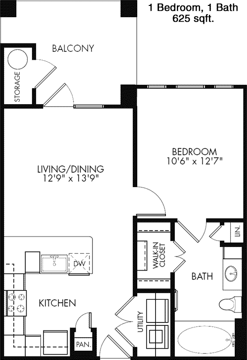 625 sq ft floorplan layout