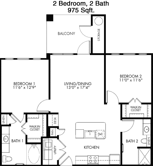 975 sq ft floorplan layout