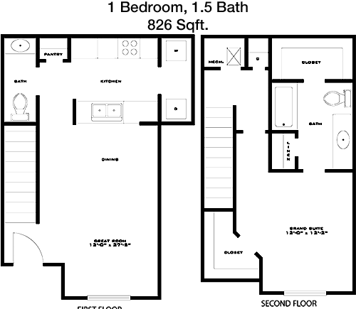 826 sq ft floorplan layout