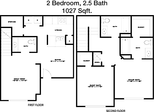 1,027 sq ft floorplan layout