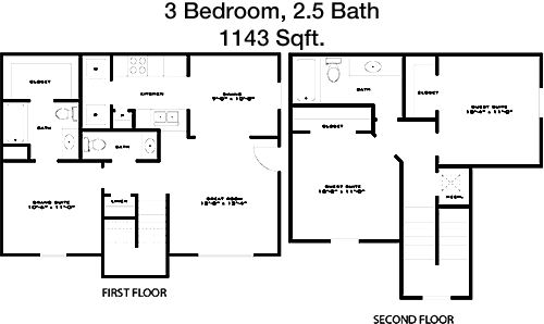 1,143 sq ft floorplan layout