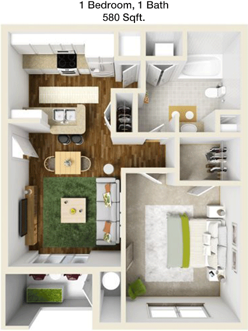 580 sq ft floorplan layout