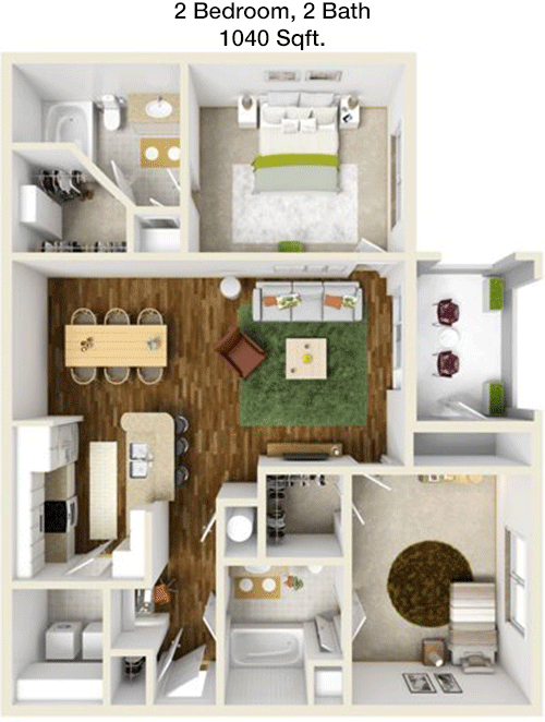1,040 sq ft floorplan layout