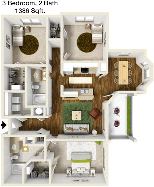 1,386 sq ft floorplan layout