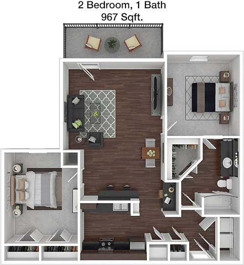 967 sq ft floorplan layout