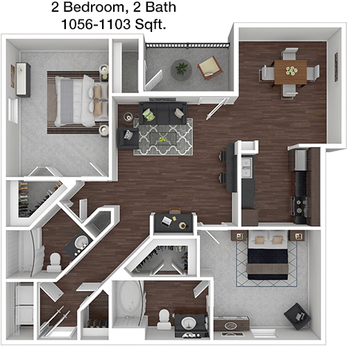 1,056 sq ft floorplan layout