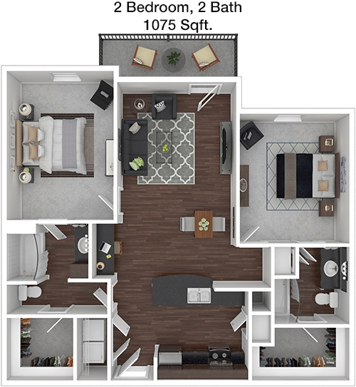 1,075 sq ft floorplan layout
