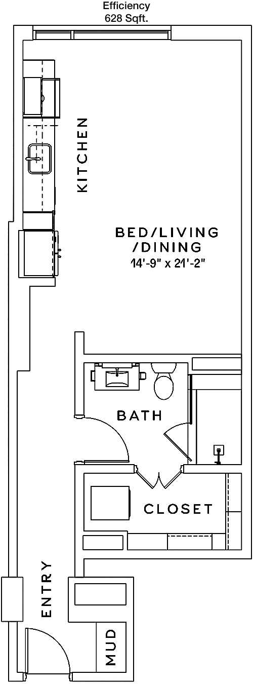 628 sq ft floorplan layout