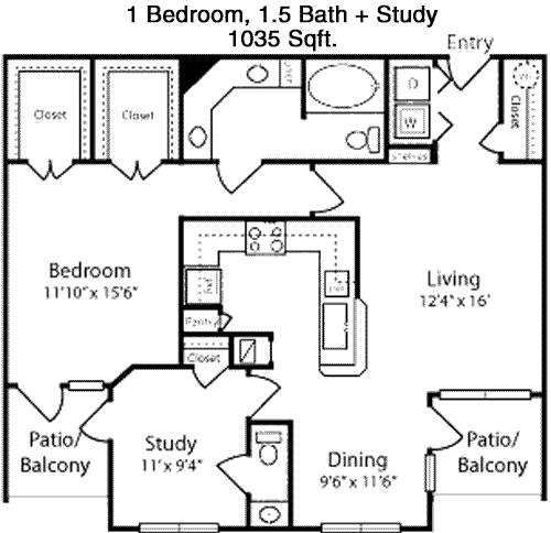 1,035 sq ft floorplan layout