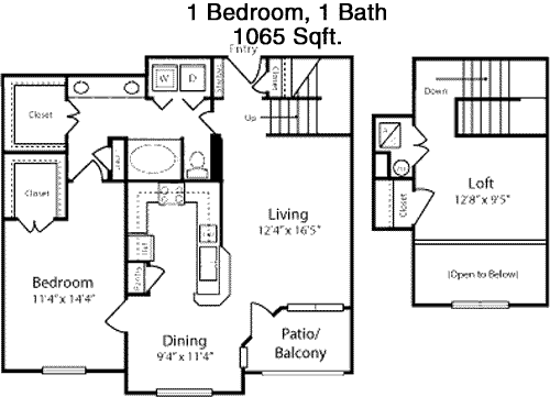 1,065 sq ft floorplan layout