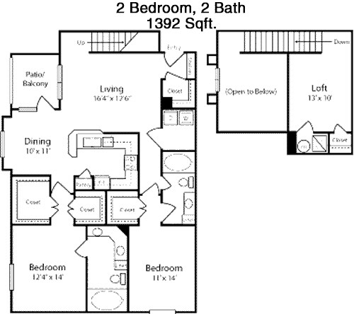 1,392 sq ft floorplan layout