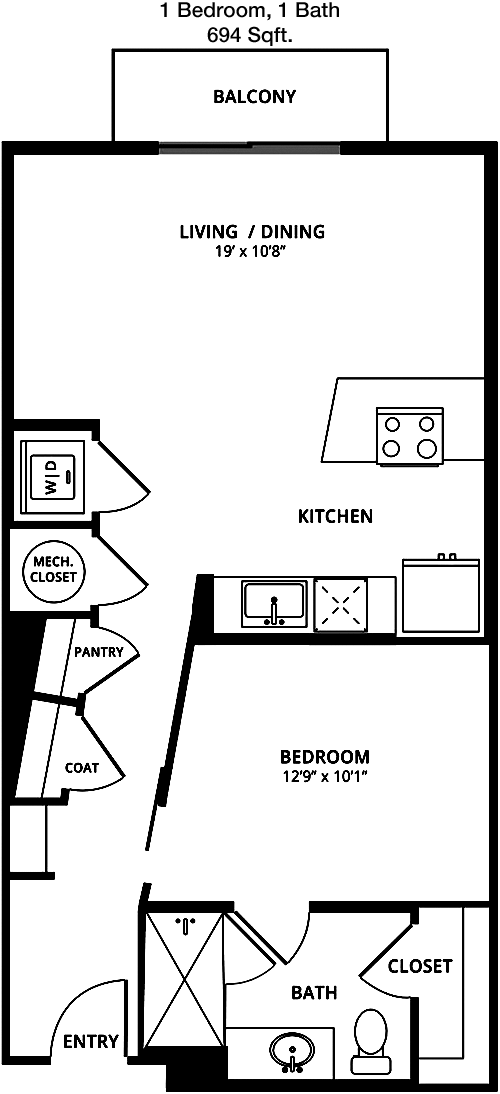 694 sq ft floorplan layout