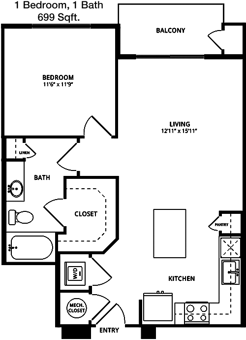699 sq ft floorplan layout