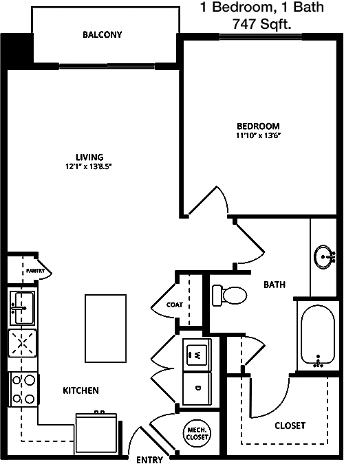 747 sq ft floorplan layout