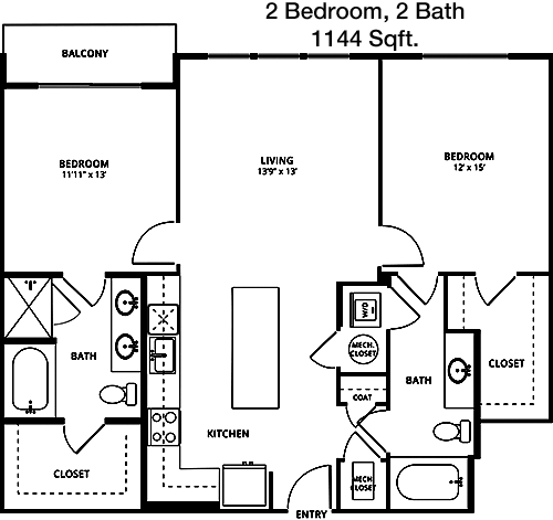 1,144 sq ft floorplan layout