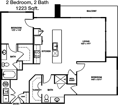 1,223 sq ft floorplan layout