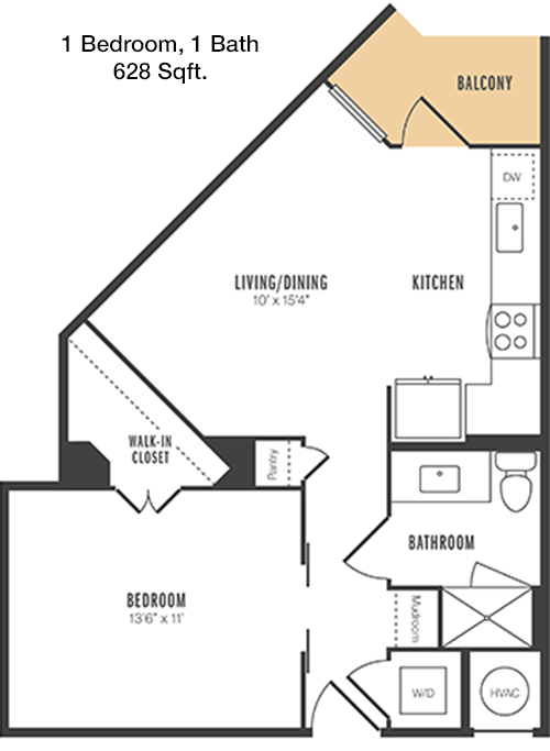 628 sq ft floorplan layout
