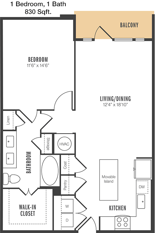 830 sq ft floorplan layout