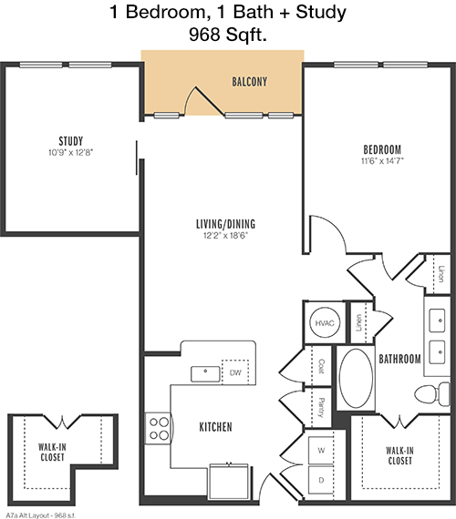 968 sq ft floorplan layout